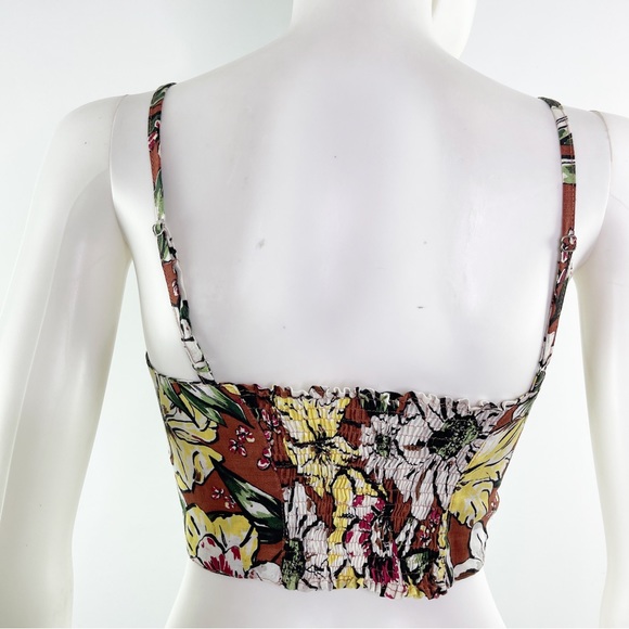 FAITHFULL The Brand Women's Brown Floral Front Knot Crop Top 100% Linen Size 4 - Picture 6 of 10